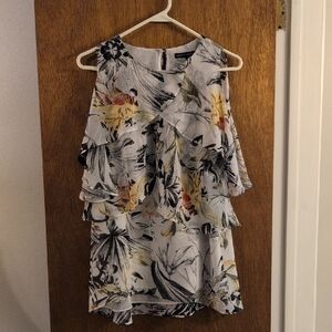 White House Black Market Floral Ruffle Blouse - Black, Yellow, White